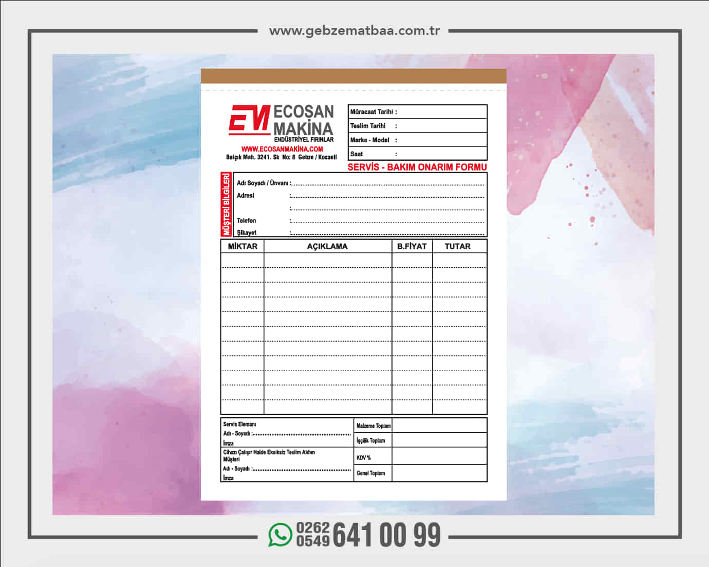 Servis Bakım Onarım Formu